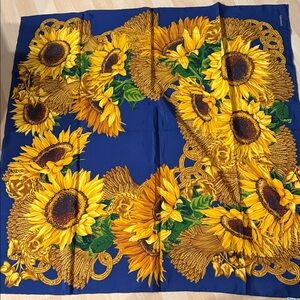Chanel Sunflower Print Blue Silk Scarf